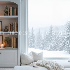 Winter Zoom Background, Window Background for Meetings, Snow Virtual Office, Professional Teams, Digital Image, GoogleMeets Tree Backgrounds