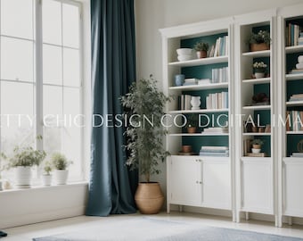 Zoom Background, Bookshelf Background for Meetings, Virtual Office, Professional Teams, Digital Image, GoogleMeets Study, Library, Plants