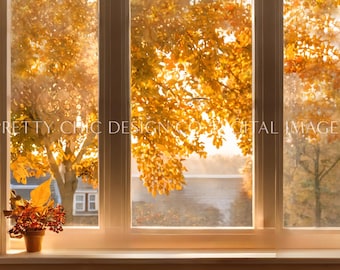Zoom Background, Cozy Fall Window Background for Meetings, Autumn Virtual Office, Professional Teams, Digital Image, GoogleMeets Backgrounds