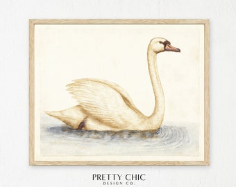 White Swan Printable Vintage Landscape Painting | Wall Art | Curated Digital Art Print Wall Decor | Downloadable Digital Art | Download