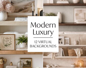 Virtual Background Bundle, 12 Professional Teams Meeting Backdrop, Luxury Bookshelves, Digital Image