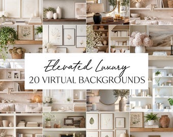 Elevated Virtual Background Bundle, Professional Teams Meeting Backdrop, Luxury Bookshelves, Digital Image