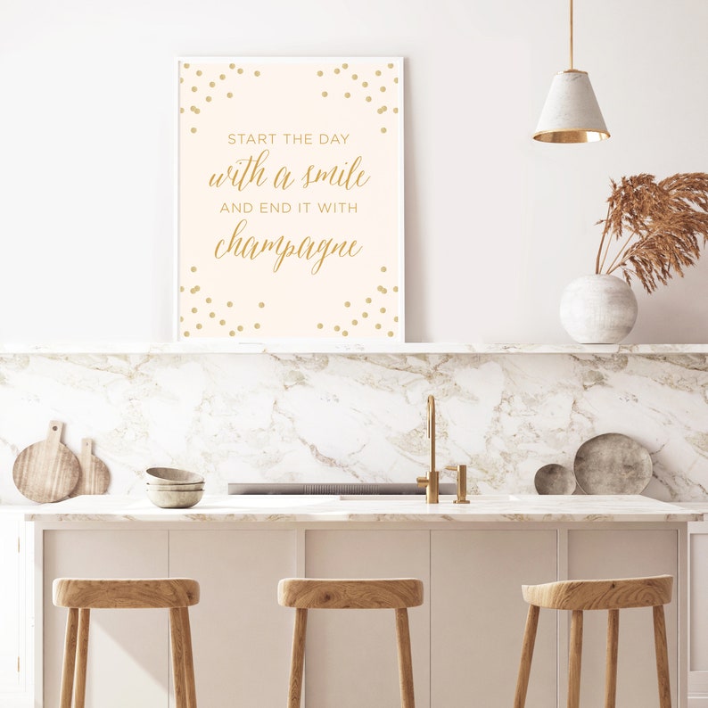 Printable Wall Art Print. Start The Day With A Smile and End It With Champagne. Digital Download. Wall Art. Art Prints. Digital Print. image 6