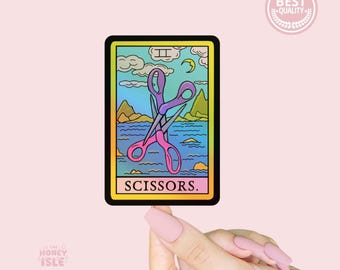 Two Scissors Hologram Tarot Card Witchy Aesthetic LGBTQIA+ Pride Feminist Statement Sticker Hydroflask Gift for Masc WLW Sapphic Lesbian