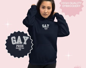 Sudadera con capucha bordada unisex rosa de calidad estética Orgullo Gay 2025, LGBTQIA+, orgullo, feminismo, regalo, lesbiana, masculinidad, WLW, regalo sáfico.