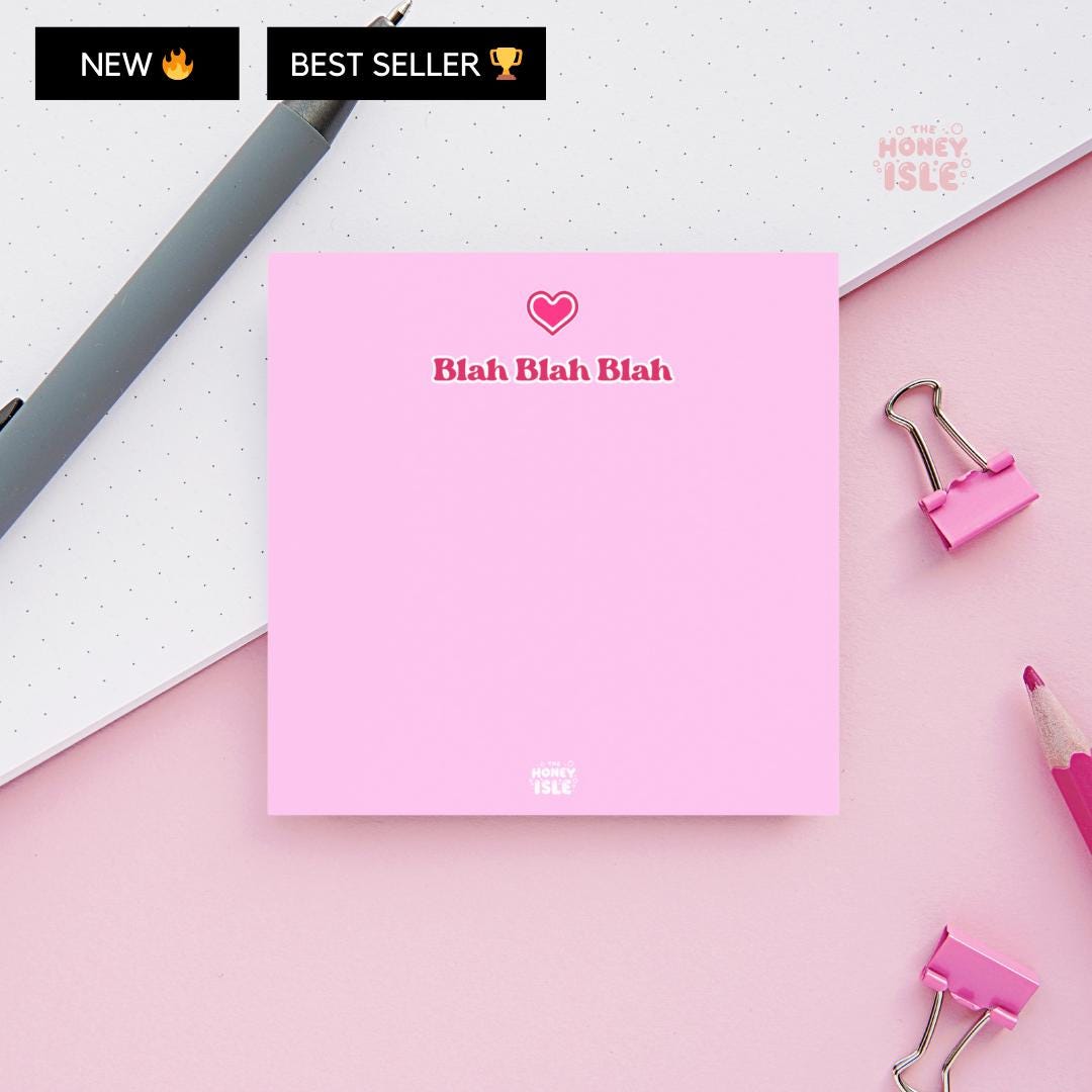 Blah Blah Blah Pink Aesthetic Funny Statement Sticky Notes 3x3 Post It ...