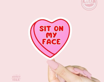 Sitz auf meinem Gesicht Süßigkeits-Herz-rosa Ästhetik LGBTQIA + Pride feministisches Statement Aufkleber Hydroflask Geschenk für Masc TLW Sapphic Lesben Valentine