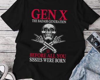Koszulka z napisem „Pokolenie X, zanim się urodziliście, Sissie” z czaszką i rockową dłonią, koszulka z generacją X, zabawna koszulka z generacją X, koszulka z czaszką i rockową dłonią