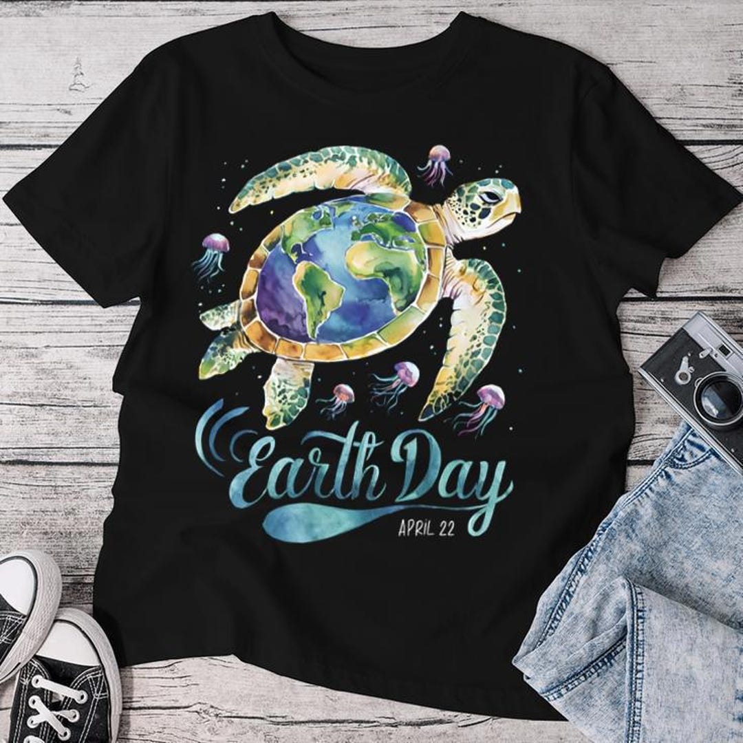 Earth Day 2025 Restore Earth Sea Turtle Art Save the Planet T-shirt ...