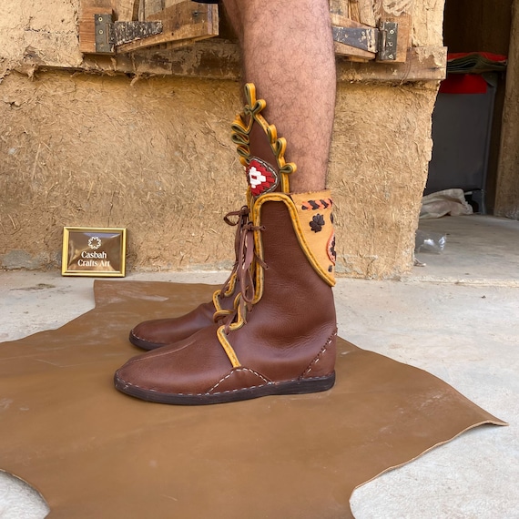 ◆KOMOREBI MUSEUM◆ Handmade Wide Classic Middle Boots Brown Amazon.com | cakiesky Cowboy Boots for Men,Leather Retro