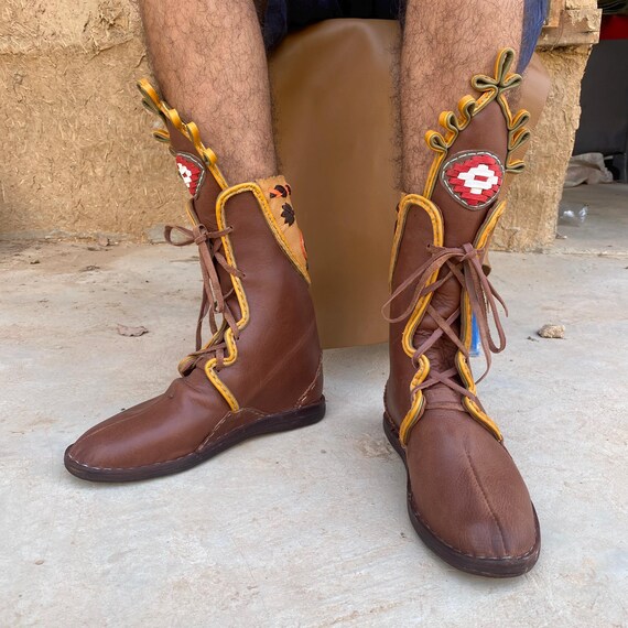 ◆KOMOREBI MUSEUM◆ Handmade Wide Classic Middle Boots Brown Amazon.com | Men's Cowboy Boots,Men's Fashion High Tube