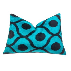 Throw Pillow Orbit Aqua,Aqua Ikat Pillow,Turquoise Pillow Cover,Aqua Decorative Pillow,Handmade Blue Pillow,