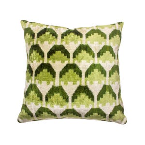 Emerald Green Velvet Ikat Pillow: Abstract Arch Cushion