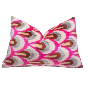 Pink Gem Velvet Ikat Pillow, Pink Gray Brown Pillow, Modern Pink Pillow, Pink Couch Pillow, Pink Throw Pillow, Pink Cushion Cover