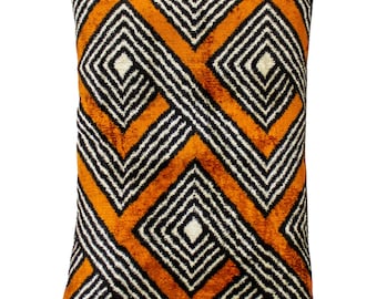 Ikat Velvet Pillow Cover: Luxury African Style Geometric Cushion