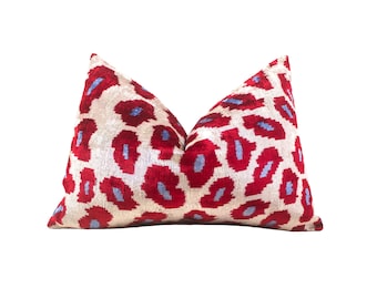 Stylish Red and Blue Ikat Pillow-Modern Home Decor Cushion-Red Blue Throw Pillow