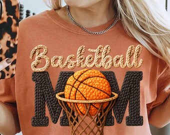 PNG de mamá de baloncesto, PNG de baloncesto de hilo sintético, PNG de mamá de baloncesto de ganchillo, diseño de baloncesto para el día del partido, descarga digital PNG de camiseta de mamá deportista