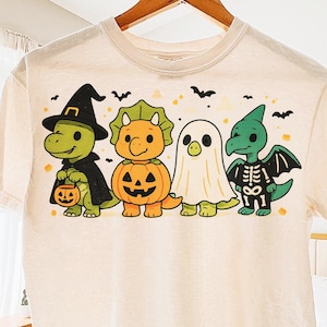 Retro Halloween Dinosaur PNG: Spooky Dino Clipart, Kids Halloween png, T-Rex Kids shirt design Boy Halloween, toddler png (Digital Download)