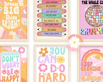 Poster decorativi per l'aula, decorazioni da parete per insegnanti, stampe per la crescita mentale, decorazioni motivazionali per il ritorno a scuola, poster colorati per studenti