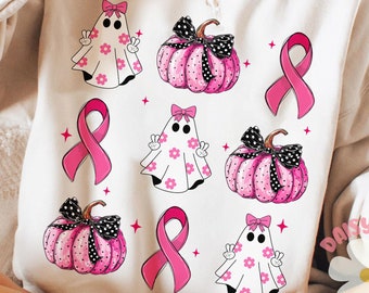 Breast Cancer Ghost Coquette bow Png, Retro Breast Cancer Png, Breast Cancer Awareness, Halloween Pink Ghost png,Halloween Shirt Sublimation