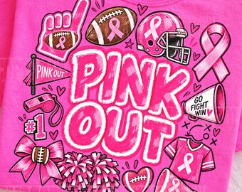Pink Out PNG, Breast Cancer Football PNG, Pink Out Football Png, Football Awareness PNG, Game Day Pink Ribbon Sublimation Shirt Design