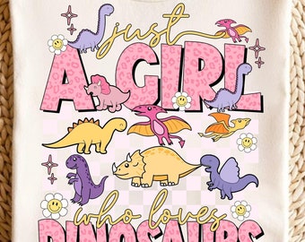 Solo una ragazza che ama i dinosauri in formato SVG, design per sublimazione per bambini, maglietta retrò per bambina in formato SVG, sublimazione per bambini, sublimazione per bambino