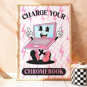 Chromebookを充電するレトロな教室ポスター、プレッピーな壁アート、グルーヴィーな教室の装飾、面白いポスター、中学校の装飾、壁アートプリント