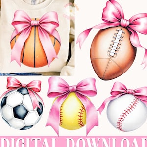 Coquette Sport PNG Bundle, Baseball png, Basketball PNG, Soccer Ball Bow PNG, Bow Png, Game Day Pink Coquette Png, Coquette Softball png