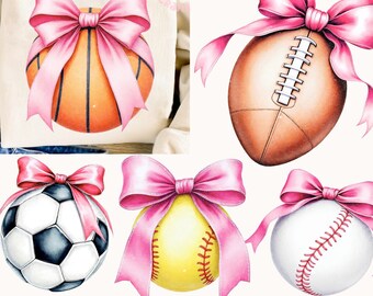 Coquette Sport PNG Bundle, Baseball png, Basketball PNG, Soccer Ball Bow PNG, Bow Png, Game Day Pink Coquette Png, Coquette Softball png
