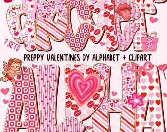 Valentine Alphabet Clipart: Pink Retro PNG Bundle (Digital Download)