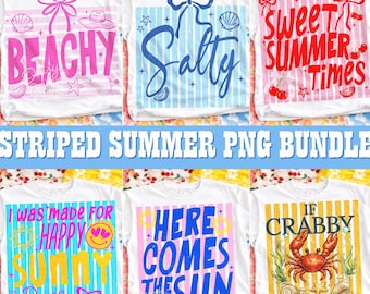 Preppy Summer PNG Bundle, Coquette Beach Designs, Striped Aesthetic Quotes, Girly Vacation Sublimation PNG Pack, Trendy Summer Shirt Files