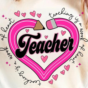 Teacher Heart Pencil Png, Retro Valentine teacher Png, Teacher Love Png, Teacher Valentine Png, Heart Png, Sublimation Design