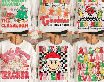 Teacher Christmas Bundle PNG, Christmas Pencil Tree Png, Merry Teacher PNG, Teacher Appreciation Designs, Christmas Teacher Shirt Design png