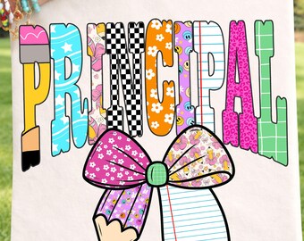 Preppy Principal PNG, Preppy Back To School Principal Shirt Design, Retro School Administrator PNG, Cute Coquette Staff Sublimation File