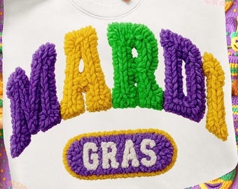 Latch Hook Mardi Gras, Mardi Gras Faux Yran Png, Mardi Gras Varsity Png, Louisiana Png, Fleur de lis Png, Mardi Gras Shirt png, Trendy Png