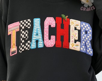 Latch Hook Teacher PNG, faux Yarn crochet Letters Png, Textured Teacher Sublimation Design, Pencil Apple PNG for Shirts, Digital Download