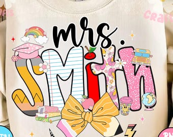 Custom Teacher Name Png, Custom Teacher Design Png, Retro Teacher Png, Custom your name png, Teacher png, Trendy Teacher Sublimation