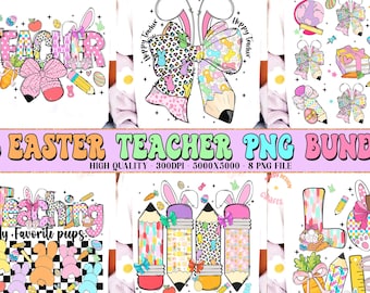 Easter Teacher Bundle png, Teacher Easter Shirt PNG, Preppy Peeps PNG, Brushstroke Easter Design, Bunny Teacher Easter Sublimation
