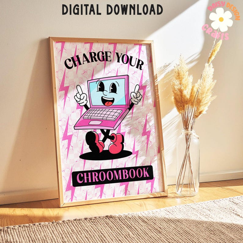 Charge Your Chroombook Retro Classroom Poster, Preppy Wall Art, Groovy Classroom Decor, Funny Poster, Middle School Decor, Wall Art Prints image 3