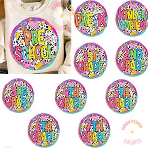 Retro Back to School Png Bundle, Pencil Rainbow Png, Retro Teacher png, Bright Dalmatian Dots, Dream Team, Pre-K 1st/2nd/3rd Grade