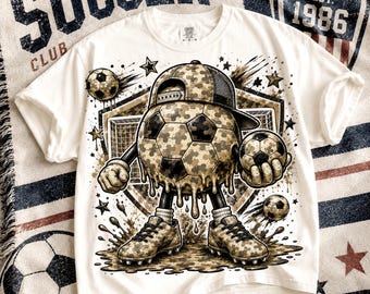 Camo voetbal infuus karakter sublimatie PNG-ontwerp, grappige voetbal mascotte digitale download shirt jongens kinderen direct downloaden