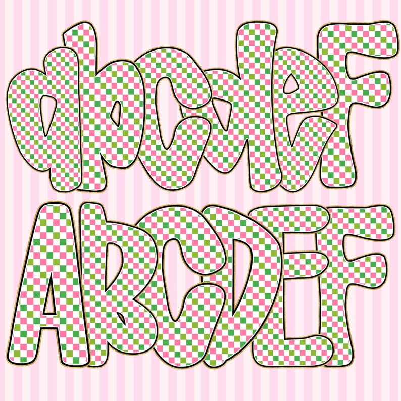 Preppy Christmas Alphabet Clipart: Retro Pink PNG Bundle, 7 Alpha Set ...