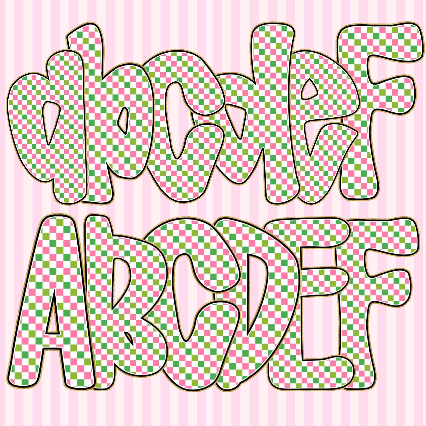Preppy Christmas Alphabet Clipart: Retro Pink PNG Bundle, 7 Alpha Set ...