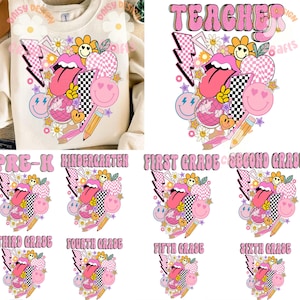 Retro Back to Shool png Bundle, Teacher Coquette pencil png, Teacher bright Dalmatian bundle, First Grade, Pre-K, 1st/2nd back to school