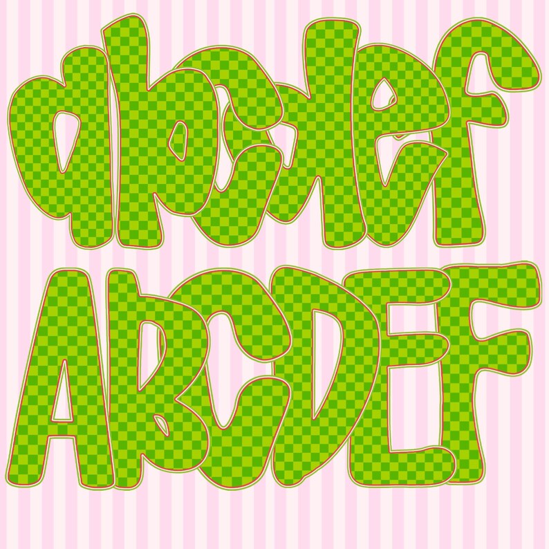 Preppy Christmas Alphabet Clipart: Retro Pink PNG Bundle, 7 Alpha Set ...