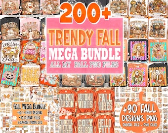 Bundel met meer dan 200 herfst-PNG's, herfstvibes-PNG's, herfst-PNG's, herfstsublimatie-PNG's, retro herfst-PNG's, ganzen, pompoenen, bloemen-PNG's, trendy PNG's, herfst-SVG-bundel