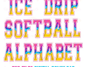 Drip Softball Alphabet, Ice Cream Doodle PNG (Digital Download)