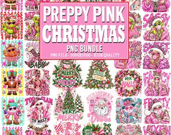 Preppy roze kerst PNG-bundel, kerst PNG-bundel, roze kerstsublimatie, Coquette kerst PNG, luipaard kerstontwerpen