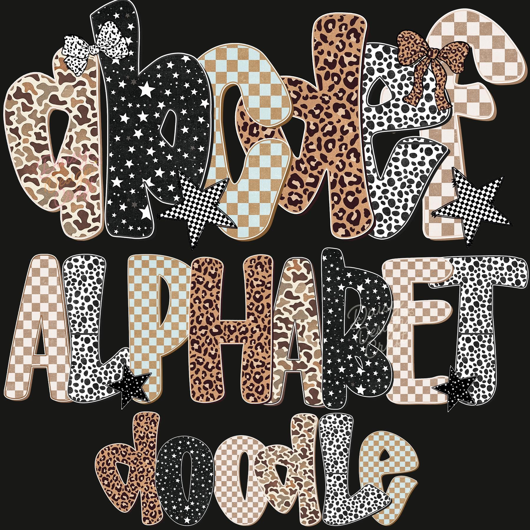 Preppy Checkards Doodle Letters Alphabet MEGA Bundle, Preppy Varsity Leopard Checkered ...
