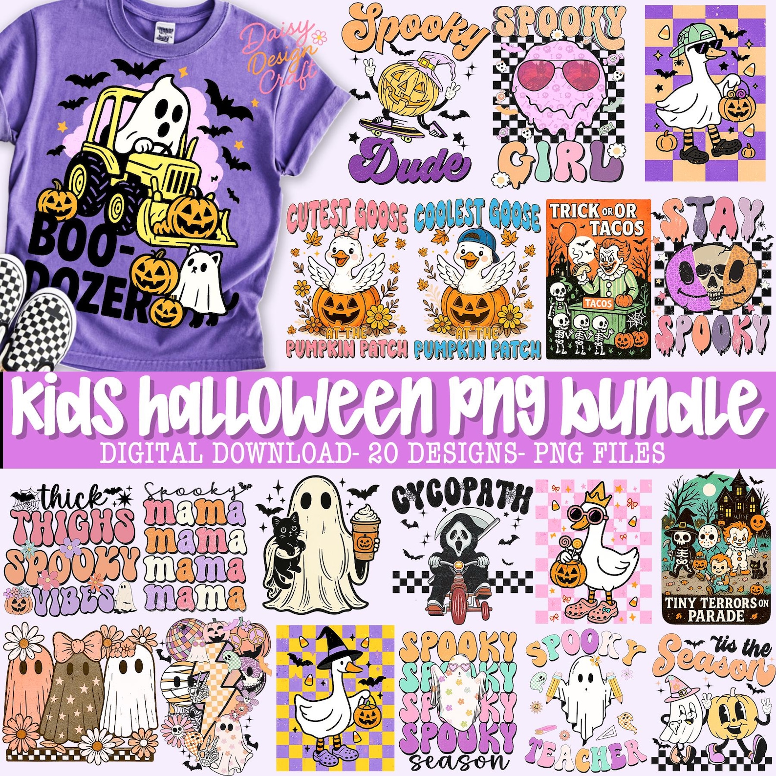 Retro Kids Halloween PNG Bundle, Cute Ghost Pumpkin Shirt Designs, Fall ...